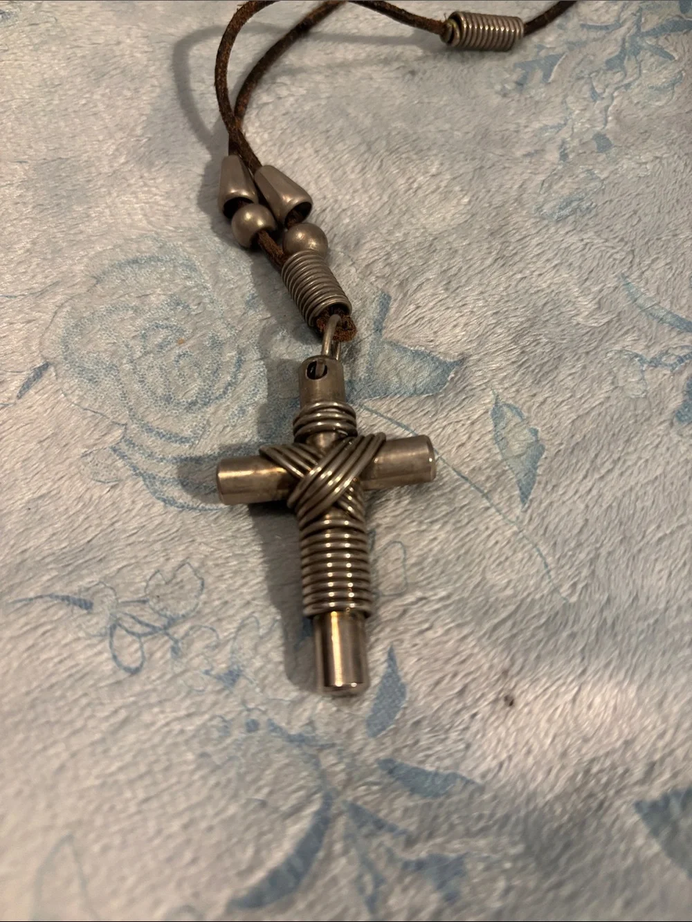 Vintage Handmade Metal Criss Cross on Leather Cord